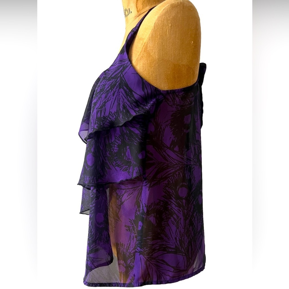 Charlotte Russe Sheer Purple Ruffle Tank W/ Back Tie Accent XS Like New! - Picture 2 of 5